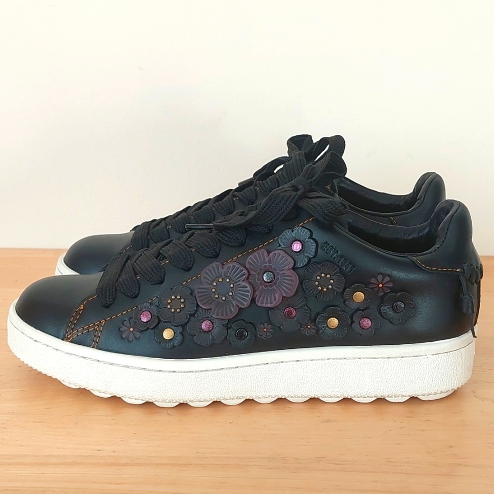Coach 1941 Tea Rose Black Leather Sneakers